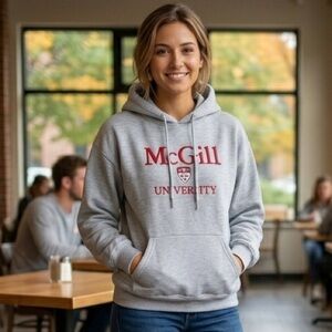Vintage Sz XL Mc Gill Grey Embroidered Logo University Hoodie Sweater
